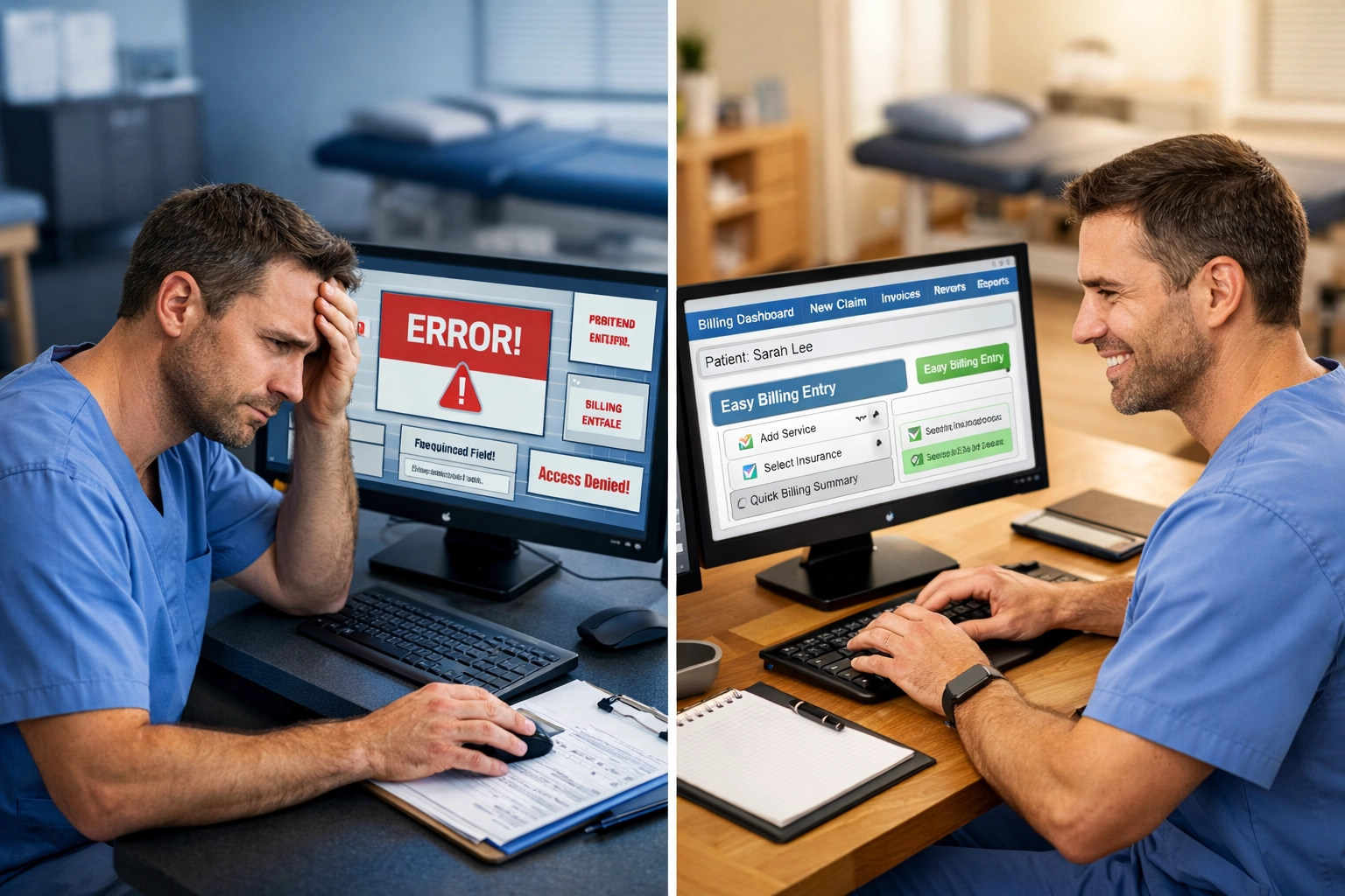 Switching Billing Partners? 5 Red Flags to Watch for Before You Sign Comparison of confusing standardized billing system versus customized therapy practice workflow