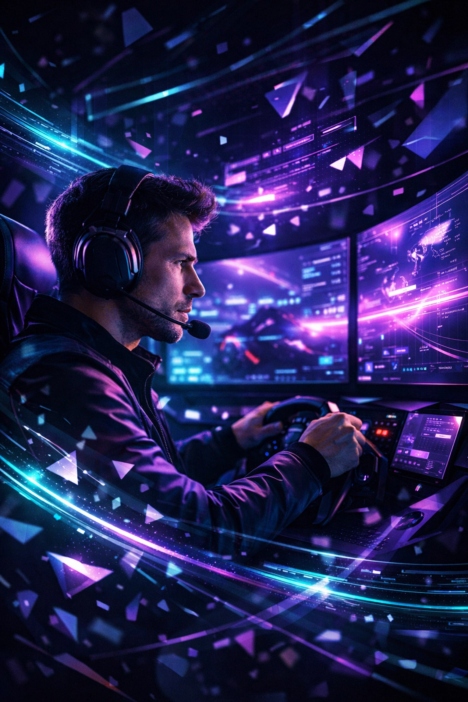 A professional mastering skills in a high-performance EsportsPod simulation station for career growth.