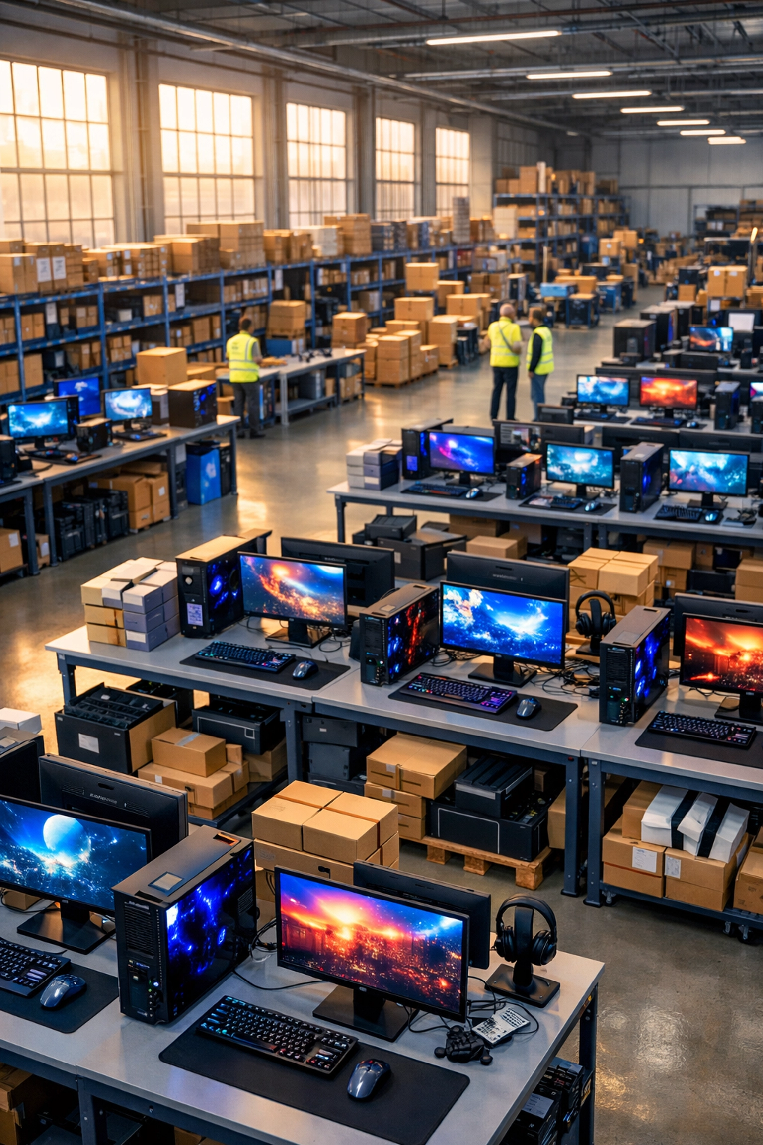 Technology distribution center preparing computers and gaming equipment for national workforce rollout