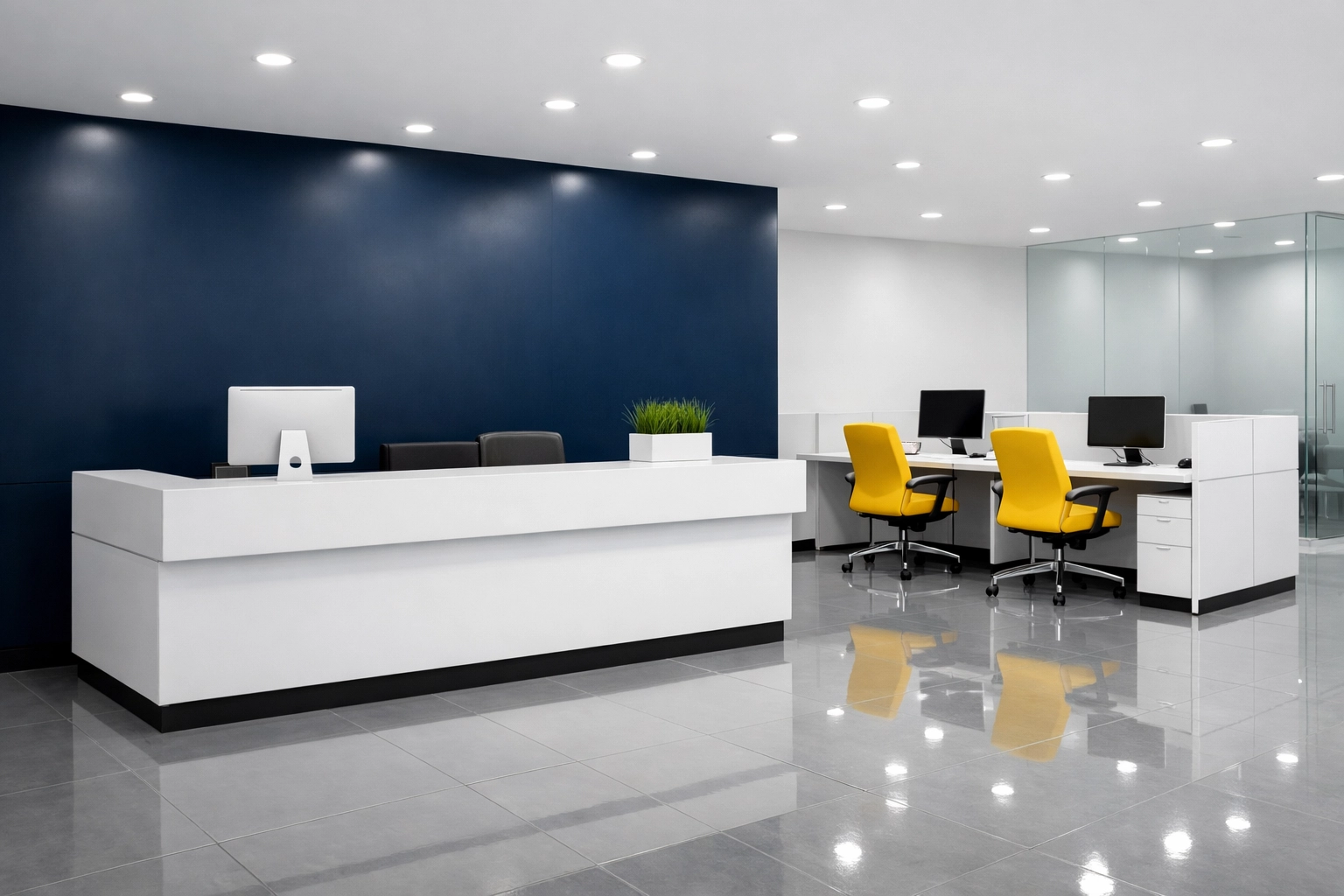 A professional office reception area in Massachusetts showcasing high-quality commercial cleaning results.