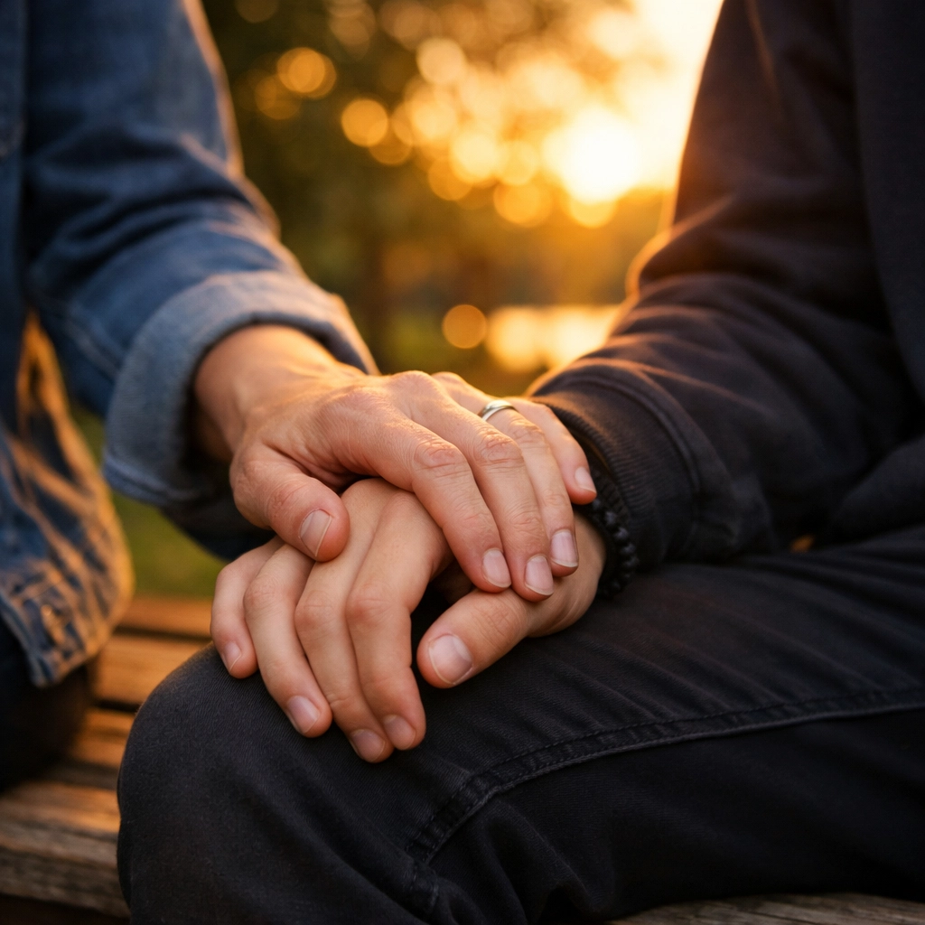 A supportive parent holding a teen's hand, showing strength in seeking Christian family counseling.