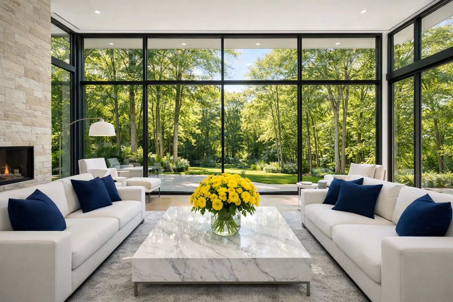 Modern Wellesley living room showcasing spotless results from a professional weekly house cleaning service.