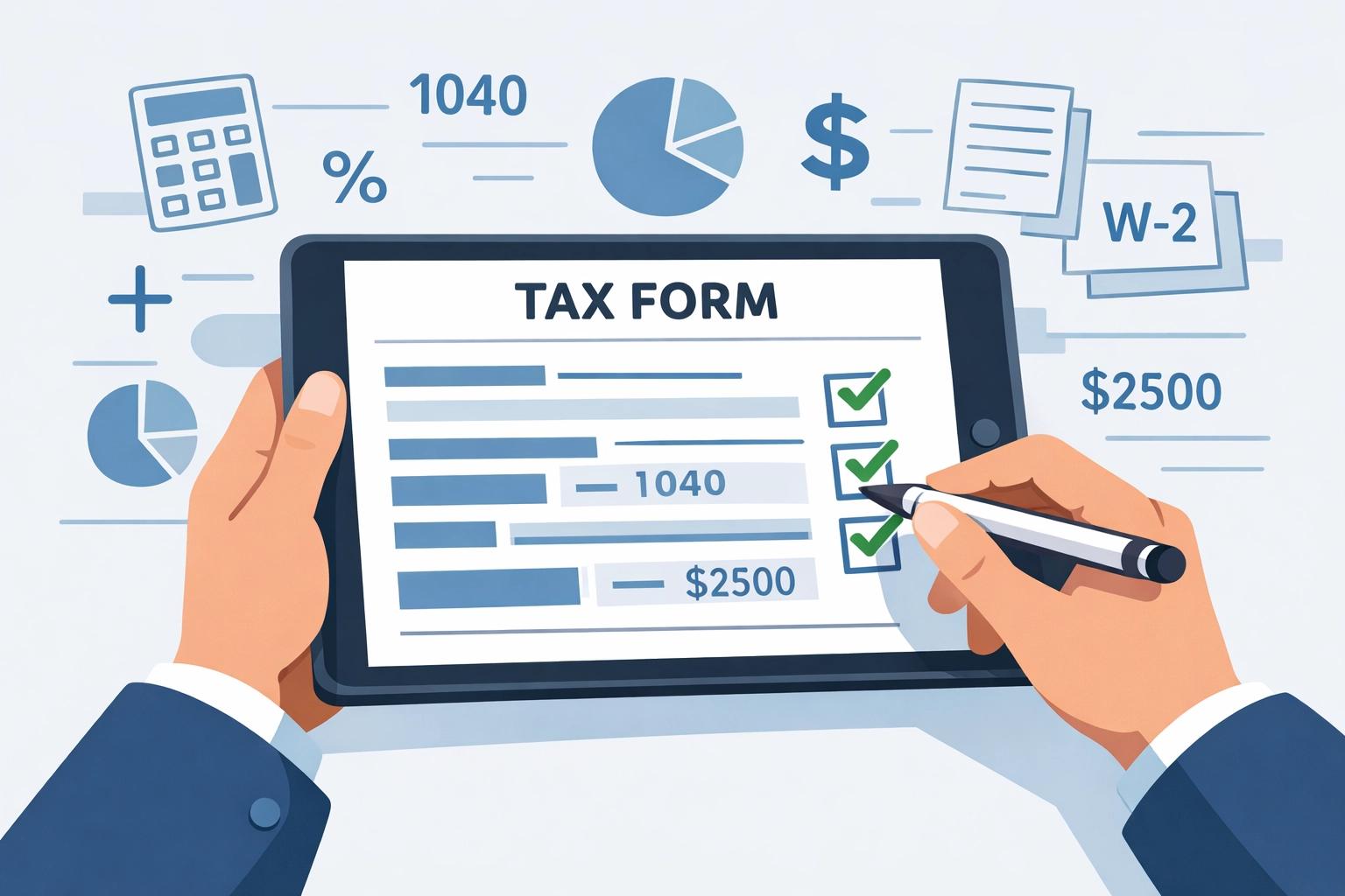 Taxpayer filling out IRS Free File Fillable Forms on tablet for digital tax filing