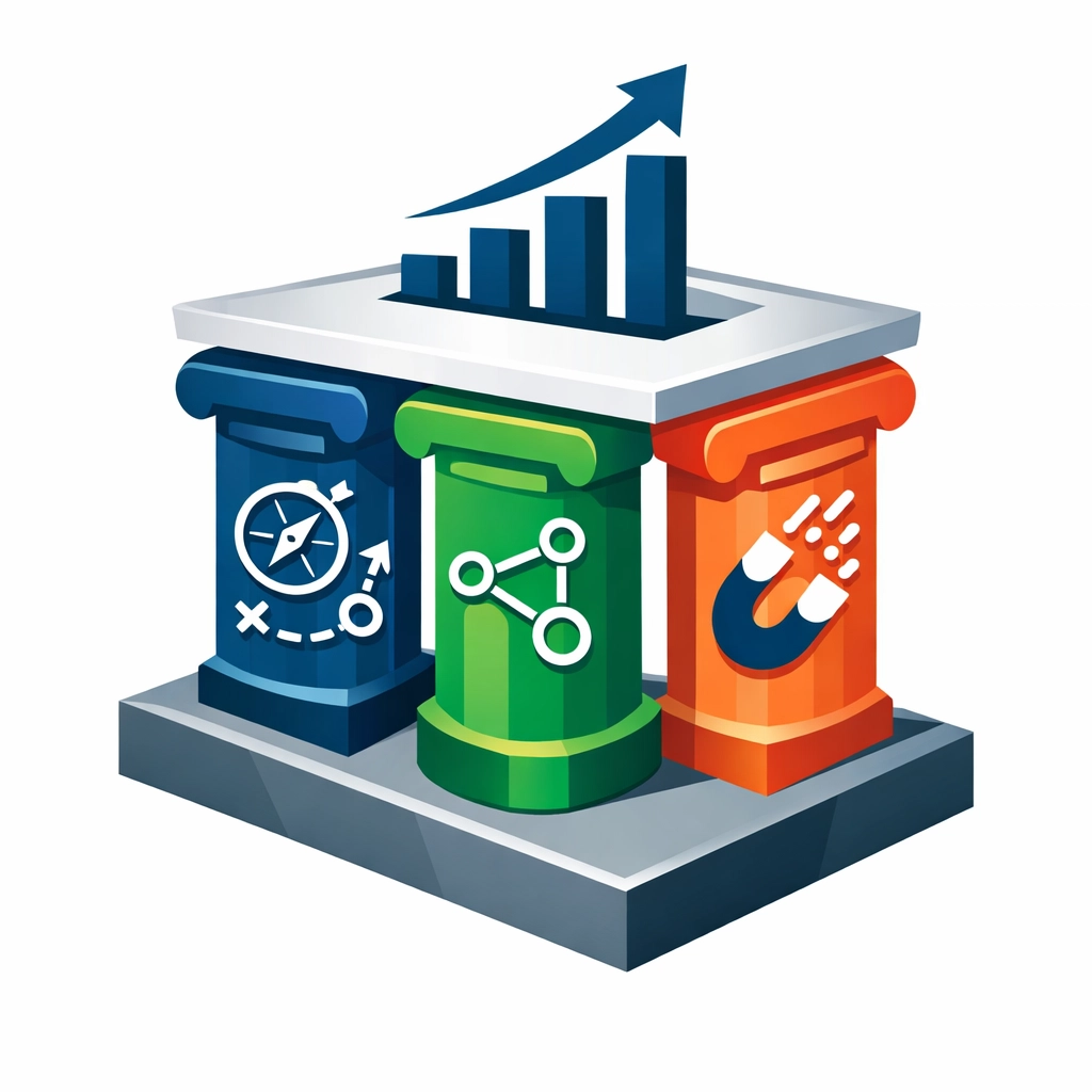 Three pillars of Growth Engine 90 framework: GTM Blueprint, RevOps optimization, and Demand Gen strategy