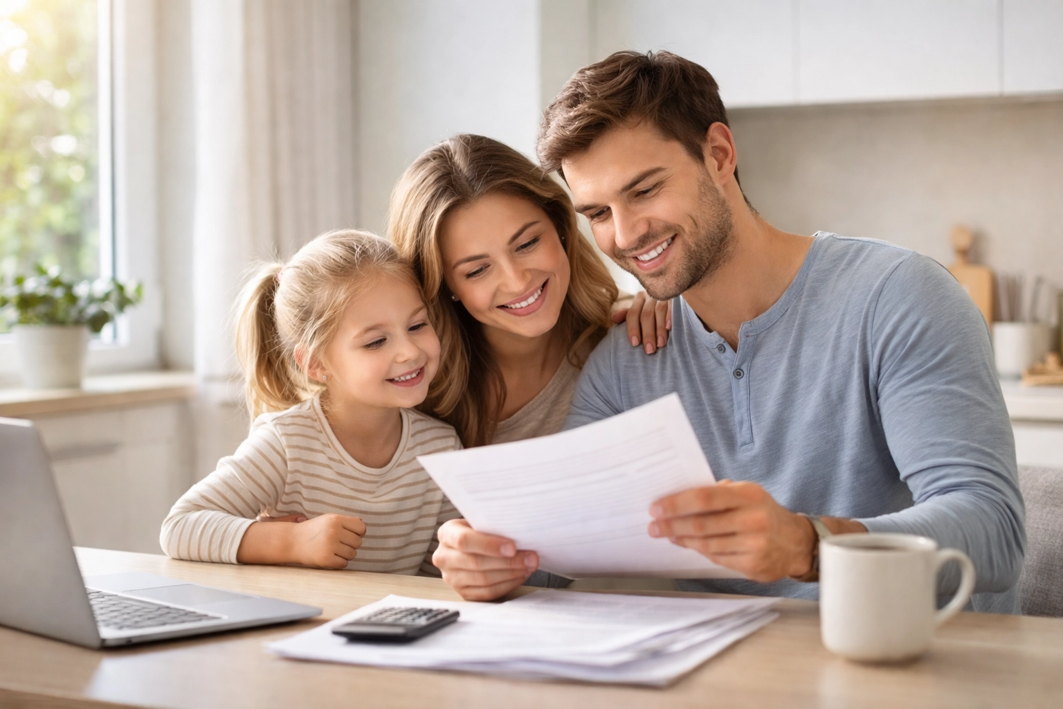 Family reviewing voluntary benefits documents showing peace of mind from coverage options