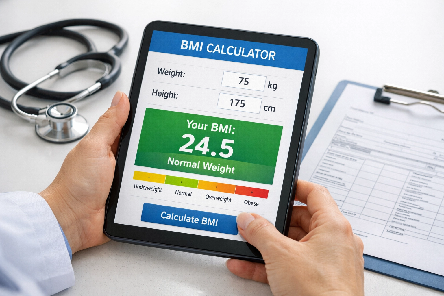 Healthcare provider using BMI calculator to assess semaglutide eligibility