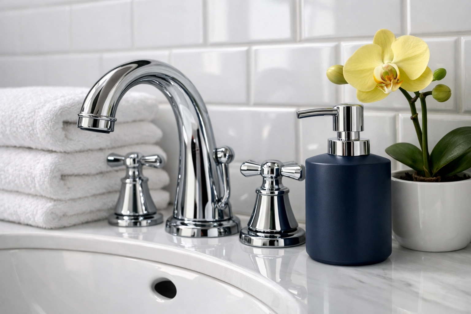 Detail of a sanitized bathroom vanity and polished fixtures from a professional Apartment Cleaning in Boston service.