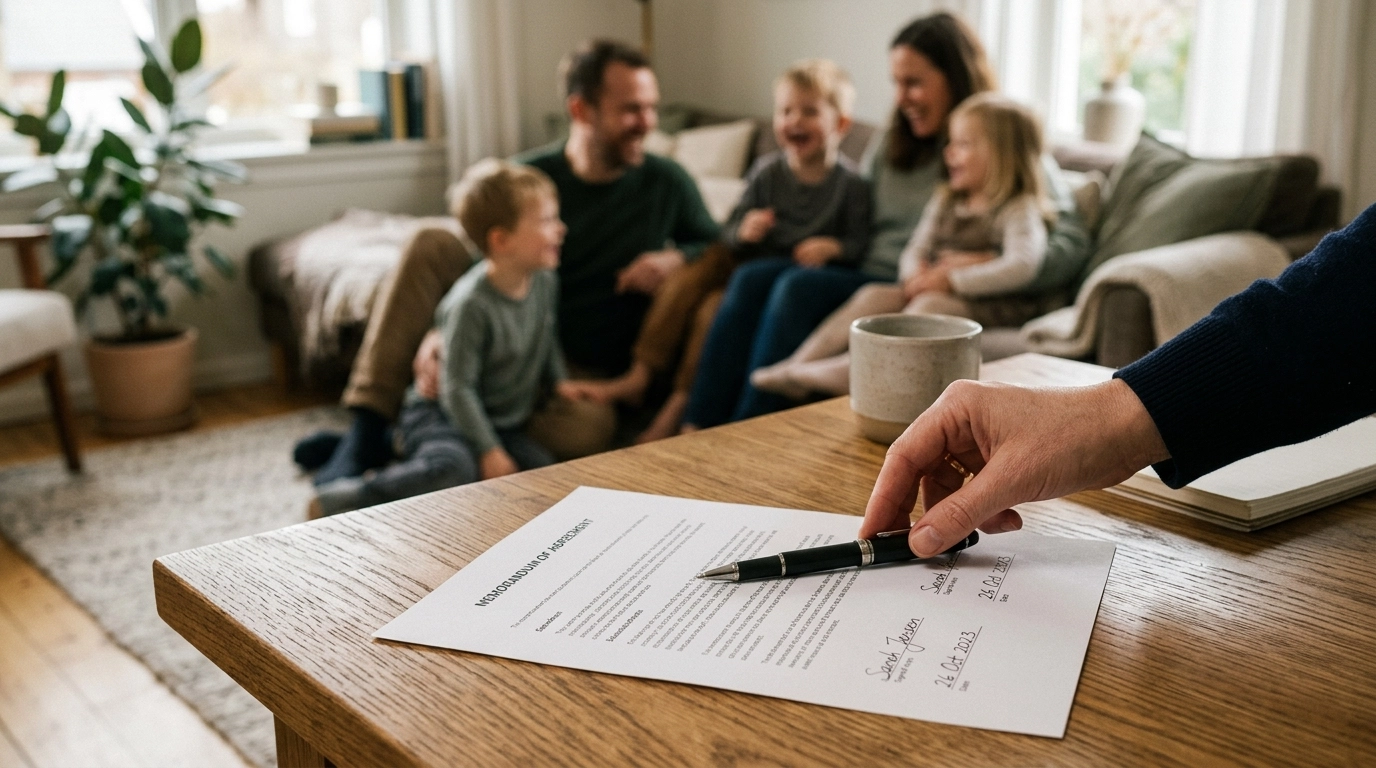 A close-up of a pen and document symbolizing the final steps of administration