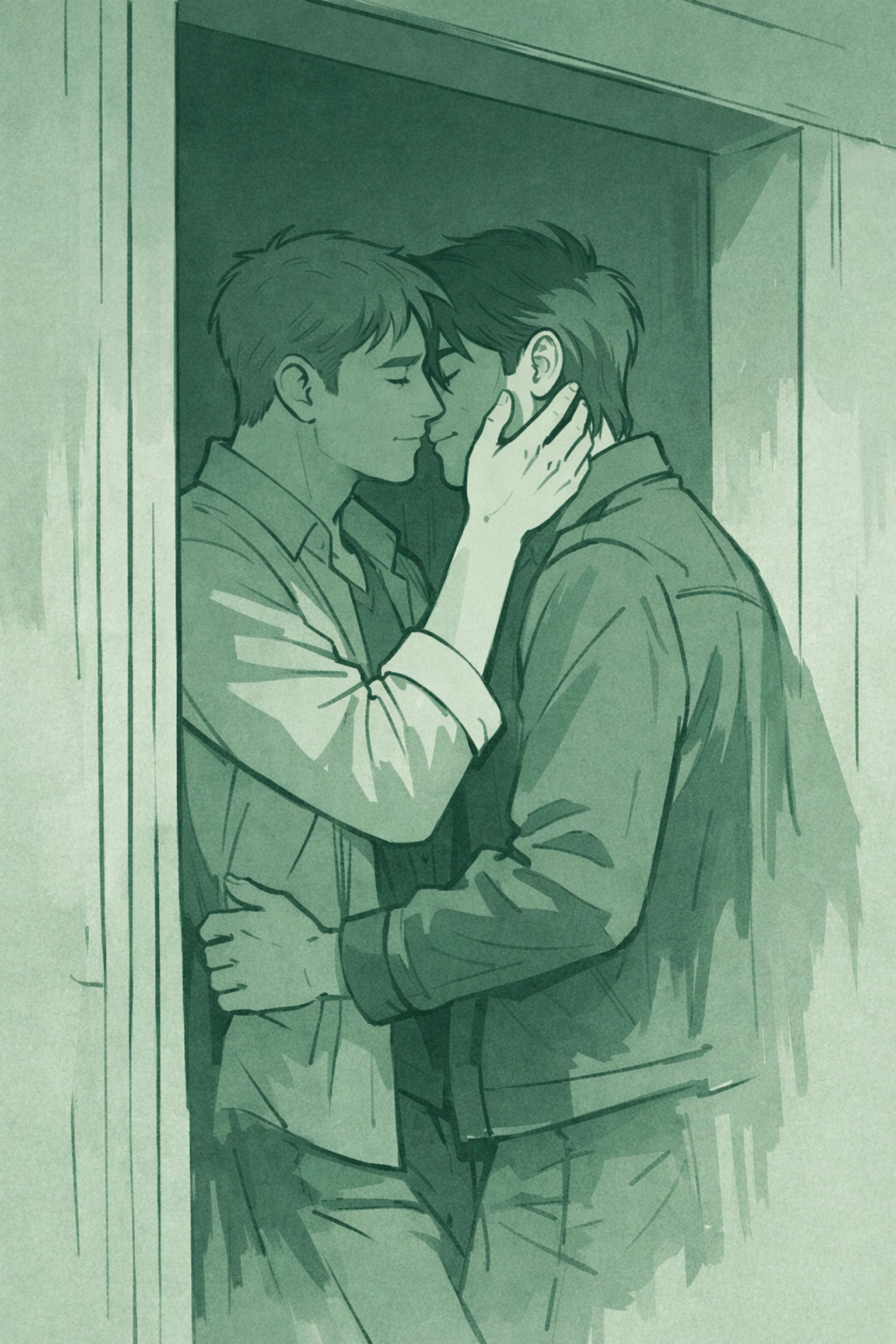 Hidden MM romance lovers embrace secretly in shadows contemporary gay fiction