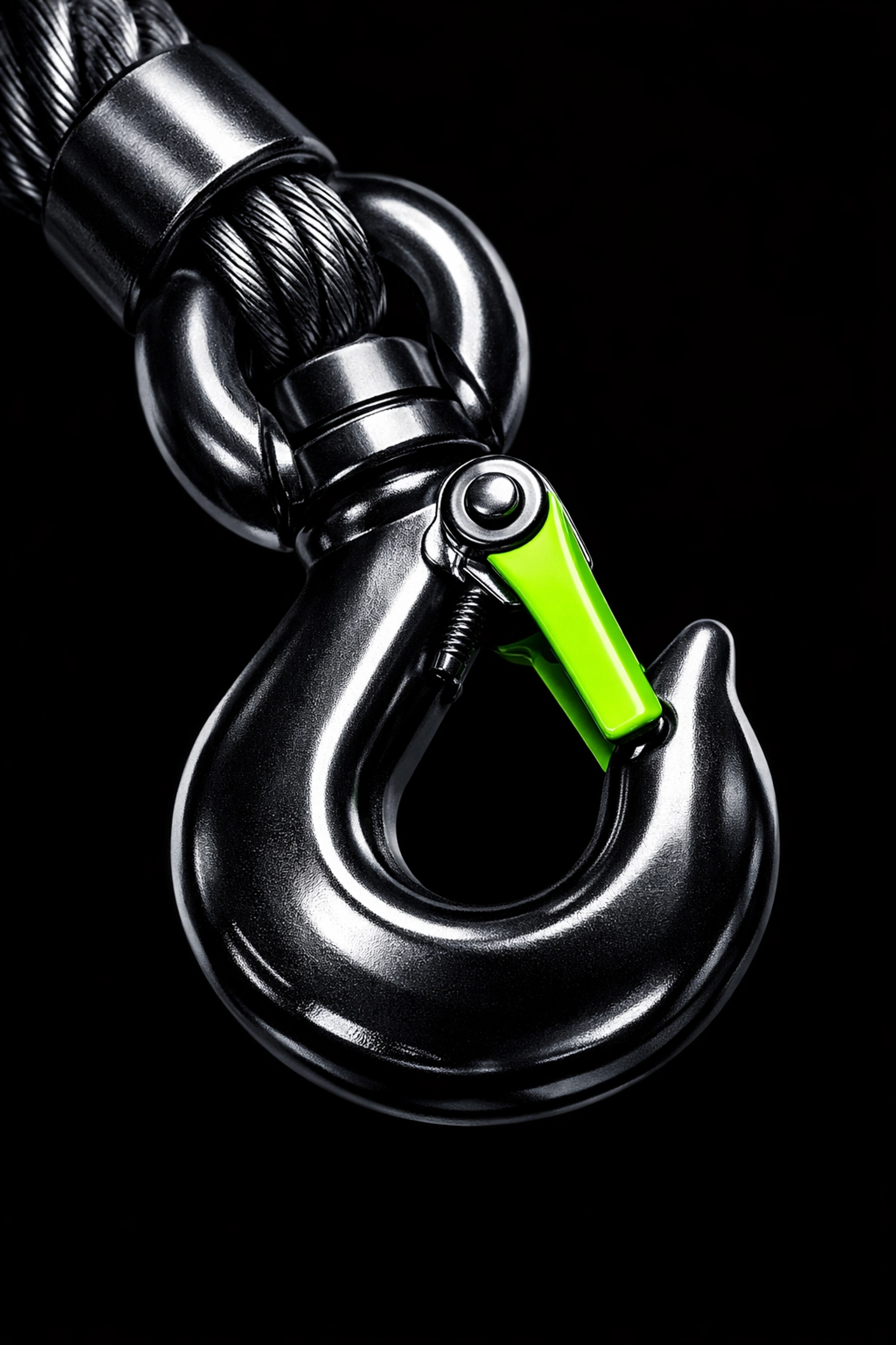 Industrial towing hook and cable symbolizing professional safety standards and heavy-duty recovery.