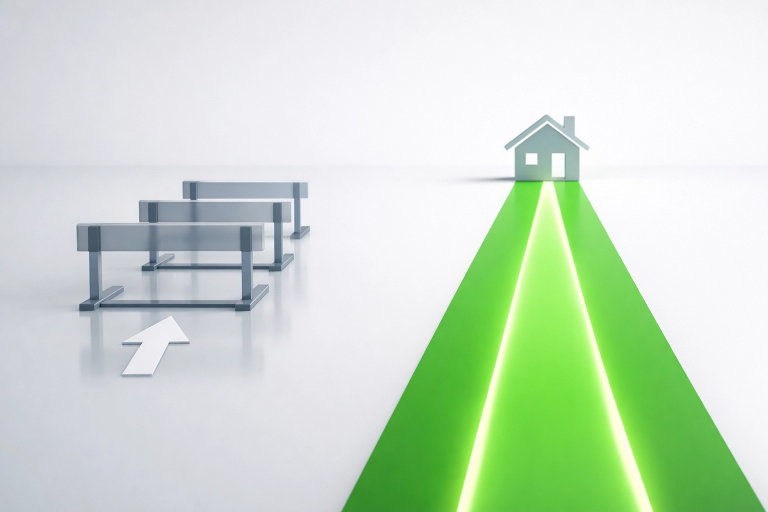 A clear path to a house icon symbolizing the fast closing speed and flexibility of DSCR lending.