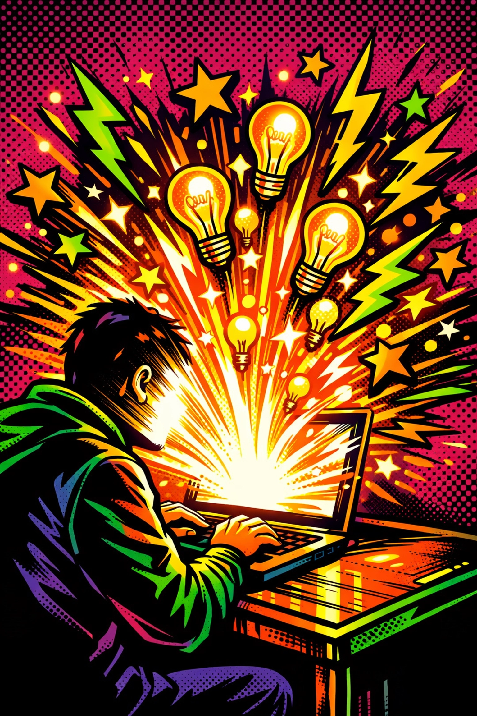 Creative business owner using an AI content generator to produce high-quality marketing ideas fast.