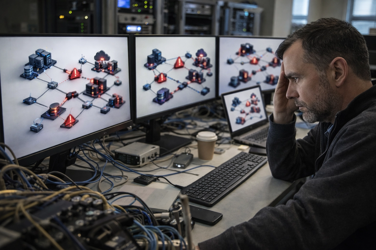 Fragmented IT infrastructure showing disconnected ServiceNow systems and missing ICT asset dependencies