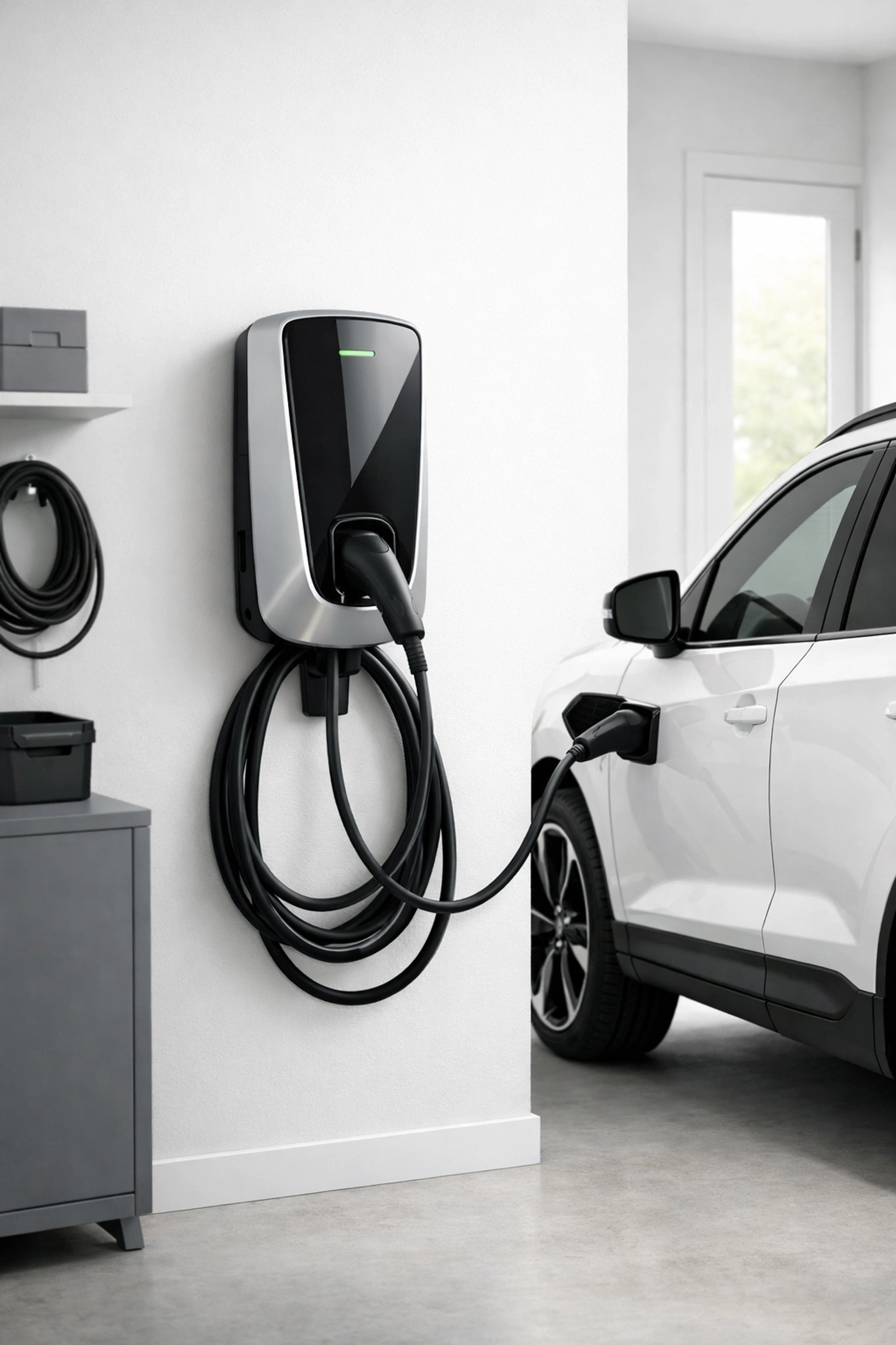 Level 2 home EV charger installation for electric vehicles, provided by electricians Rockland Maine residents trust.