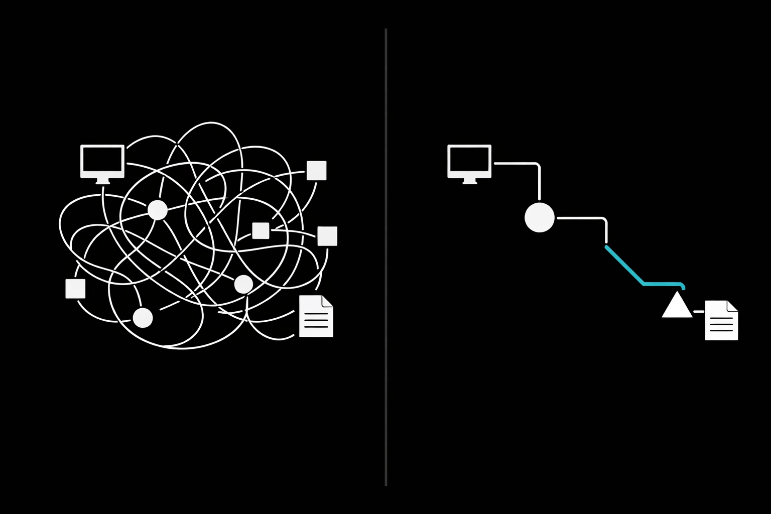 Visual comparison of complex SDR management workflow vs streamlined AI agent process
