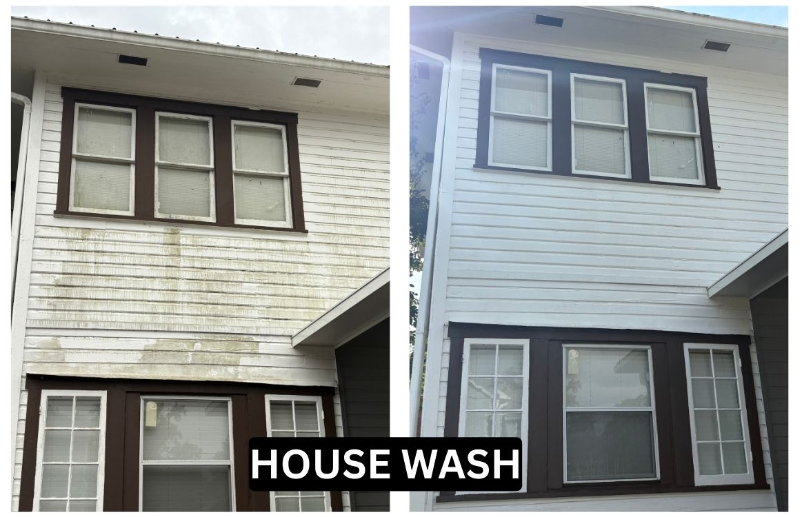 Side-by-side House Exterior Before and After Soft Washing