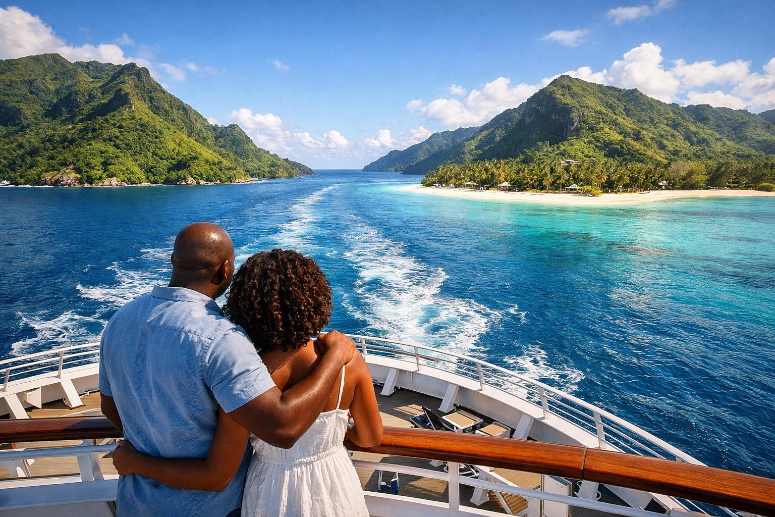 Couple enjoying a tropical voyage found through a specialized Lifestyle Cruises travel agent.
