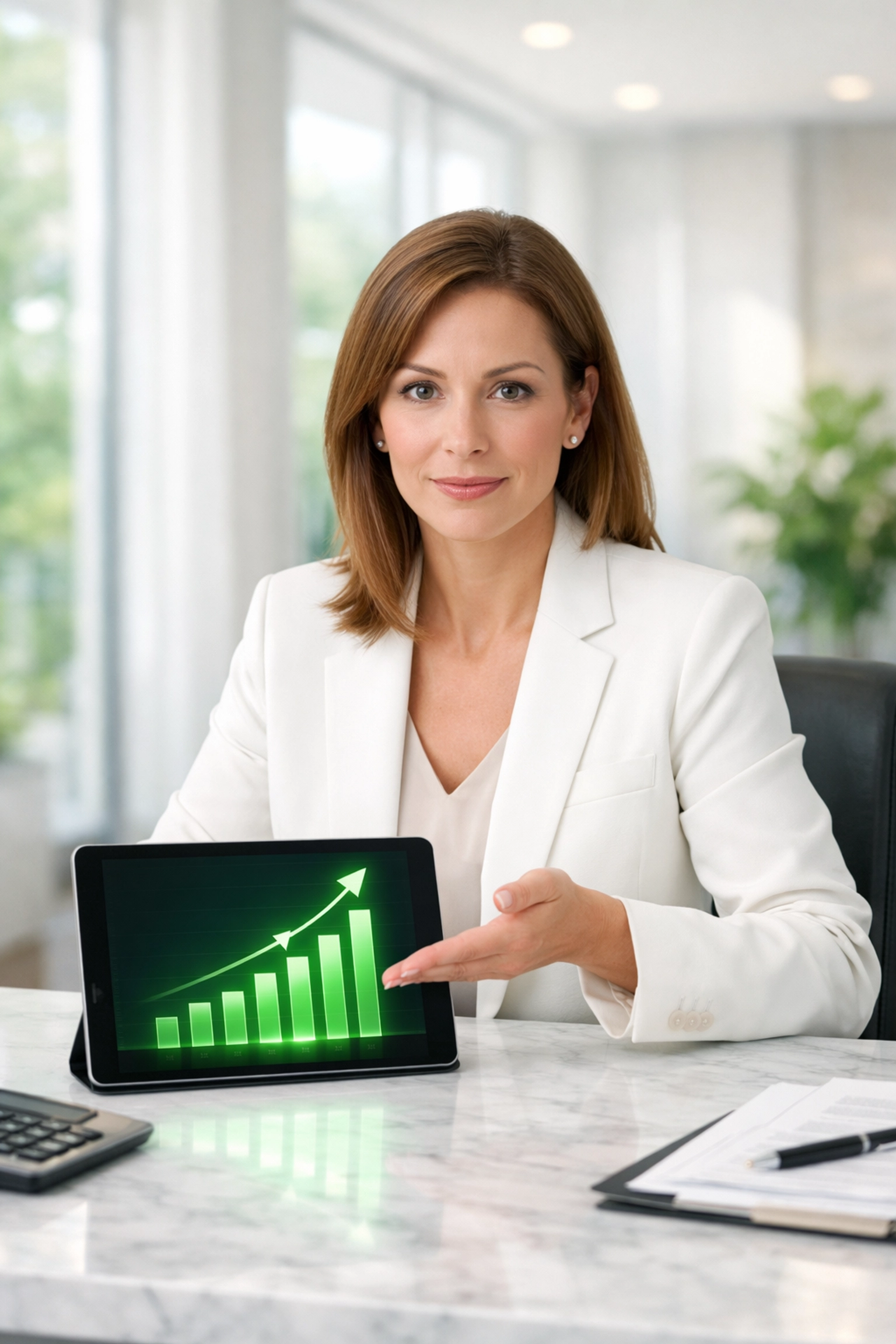 Professional female accountant analyzing financial charts to prevent elder exploitation and felony risks.