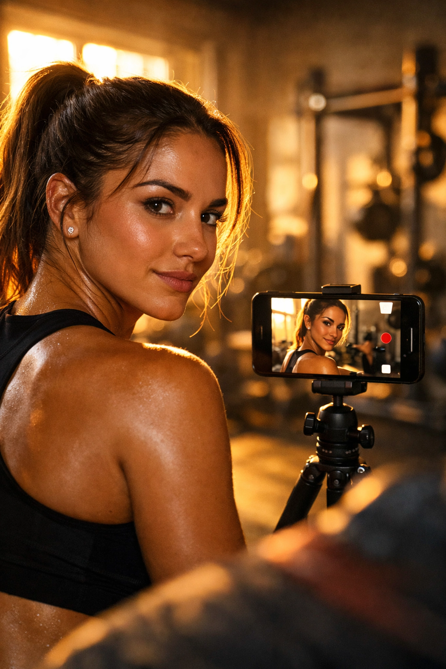 Female athlete creating training content for NIL brand partnerships