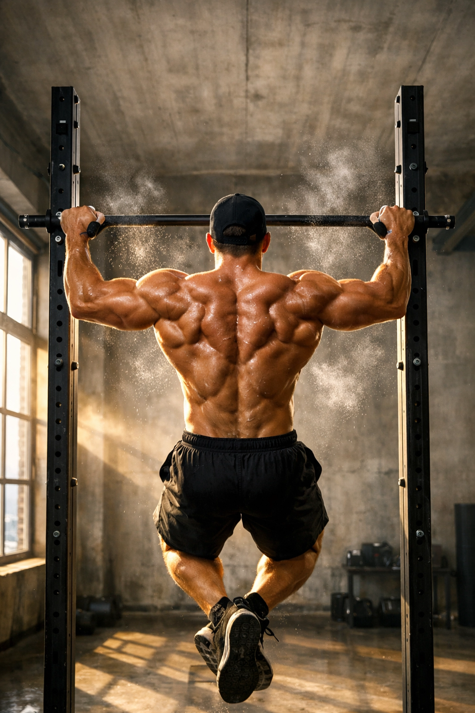 Athlete performing pull-ups on a versatile home gym rail, a professional pull up bar alternative.