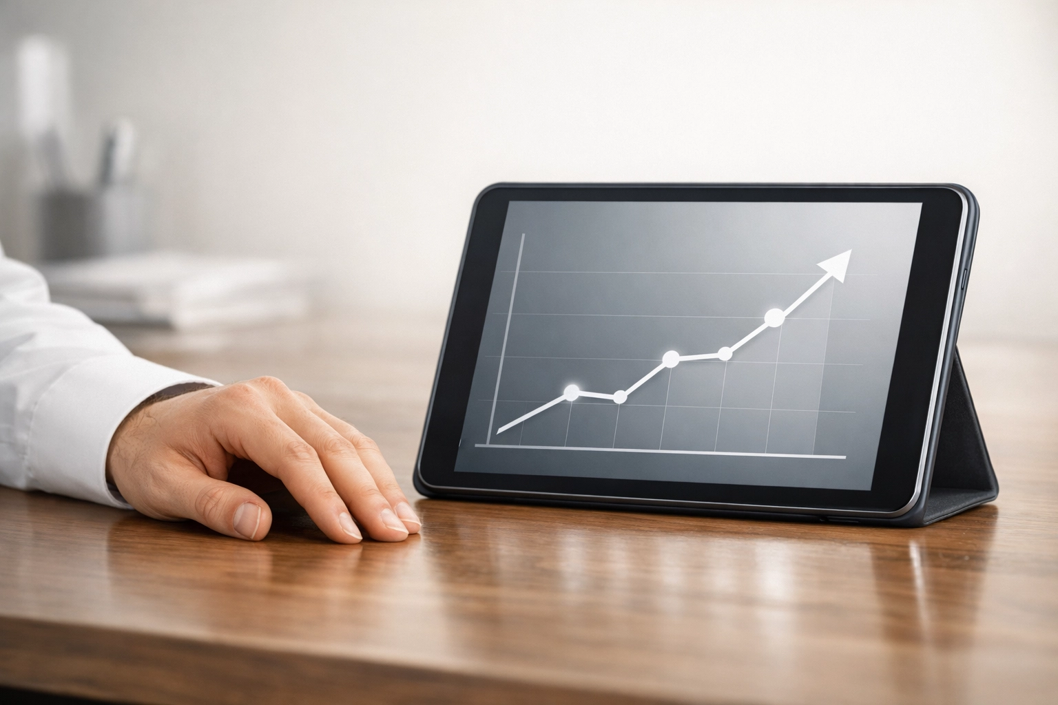 Rising growth chart on a tablet illustrating consistent new patient acquisition for a chiropractic clinic.