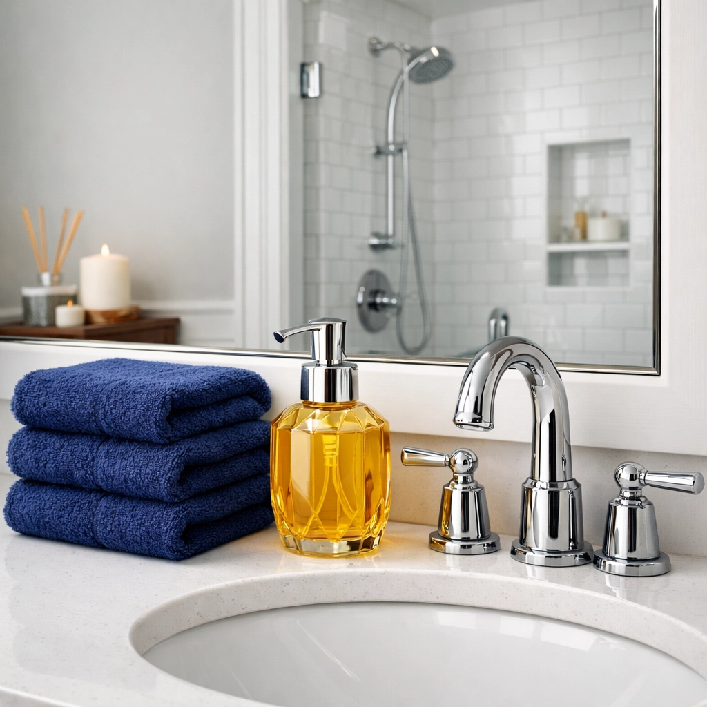 Streak-free bathroom vanity in East Sandwich showcasing professional residential cleaning details.