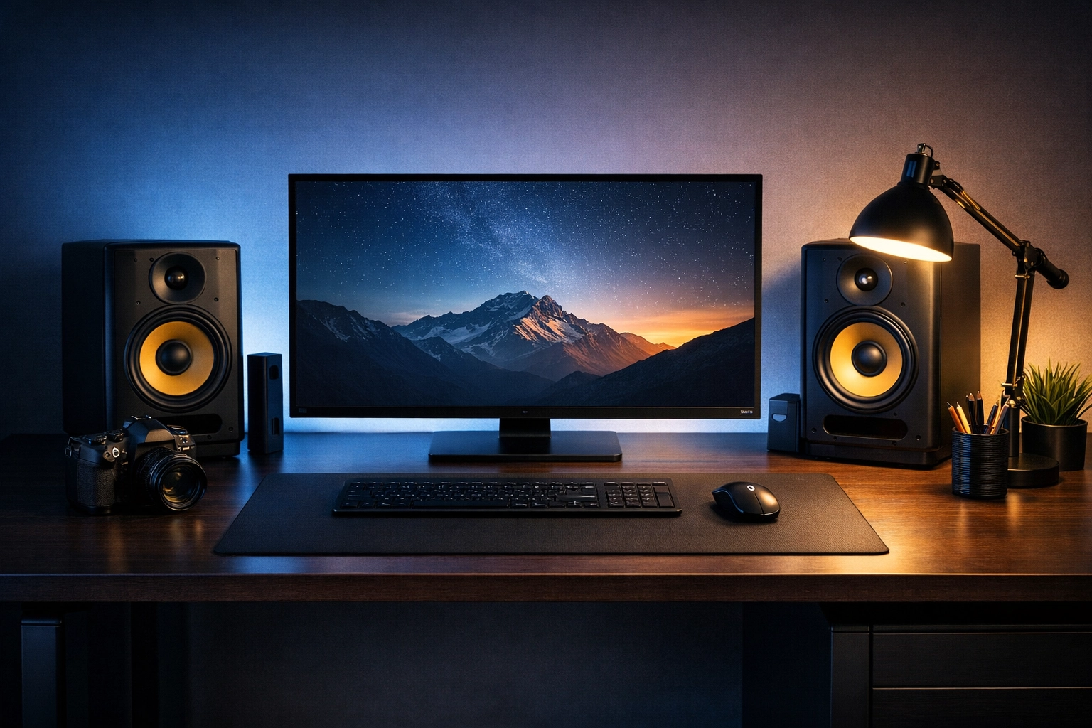 Organized photography workstation representing a streamlined business and a professional freelance career.