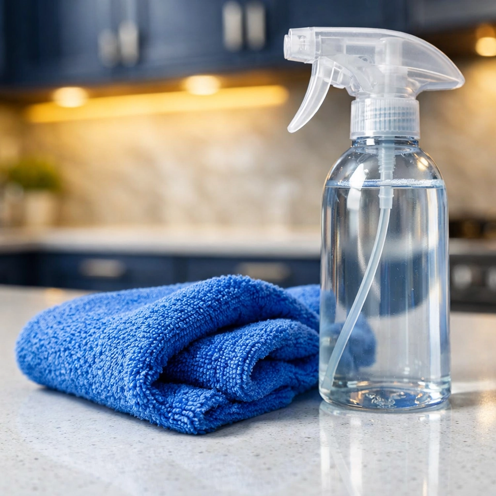 Detailed post-construction cleaning MA in a modern kitchen using professional microfiber cloths.