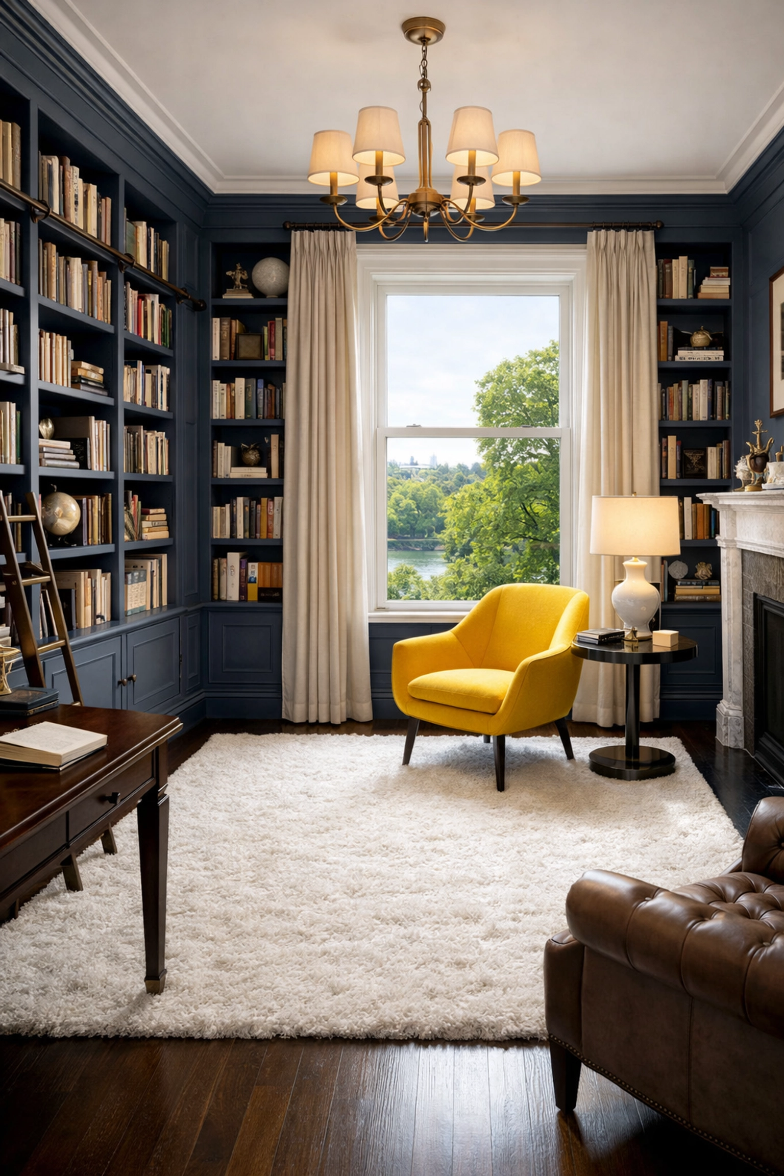 Dust-free library in a Cambridge brownstone home, showcasing recurring house cleaning Cambridge MA results.