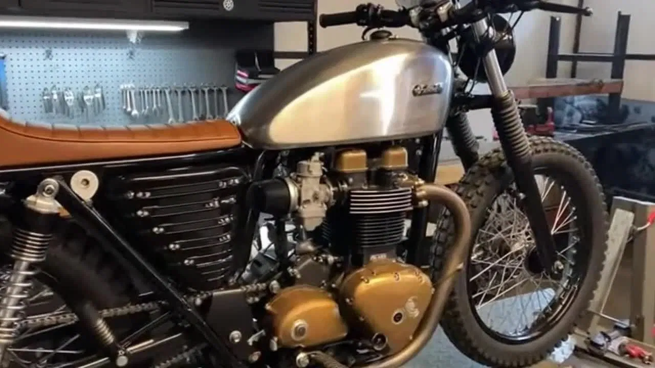 Vintage-style custom motorcycle in workshop