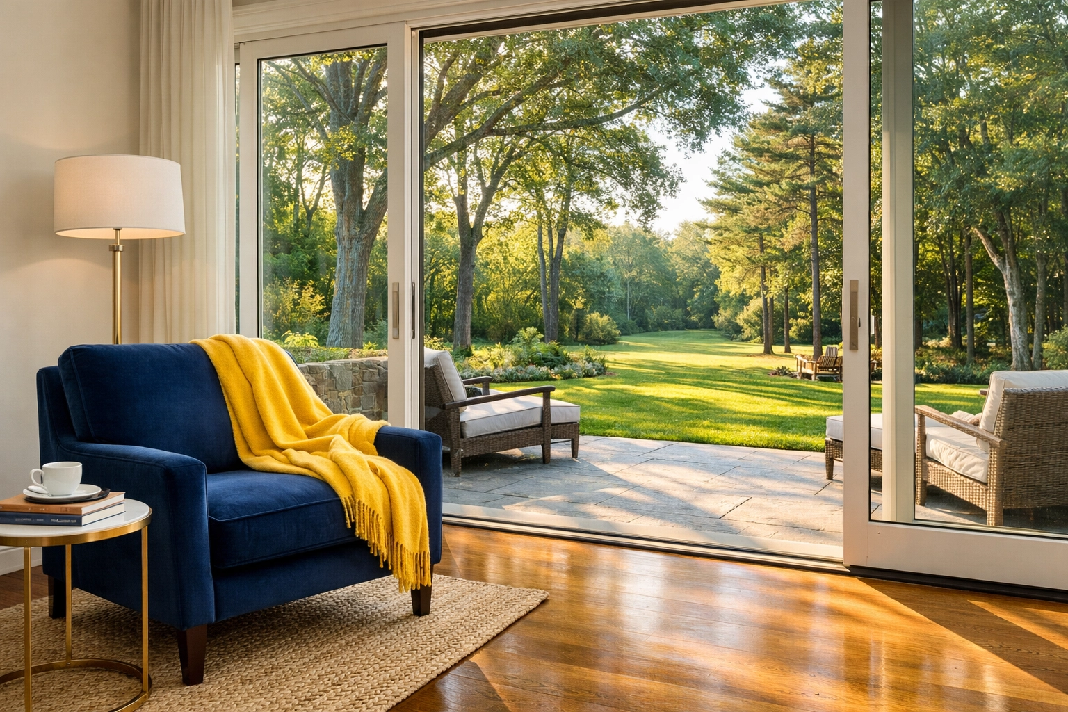 Spotless Dover estate interior with views of Noanet Woodlands after professional luxury cleaning.