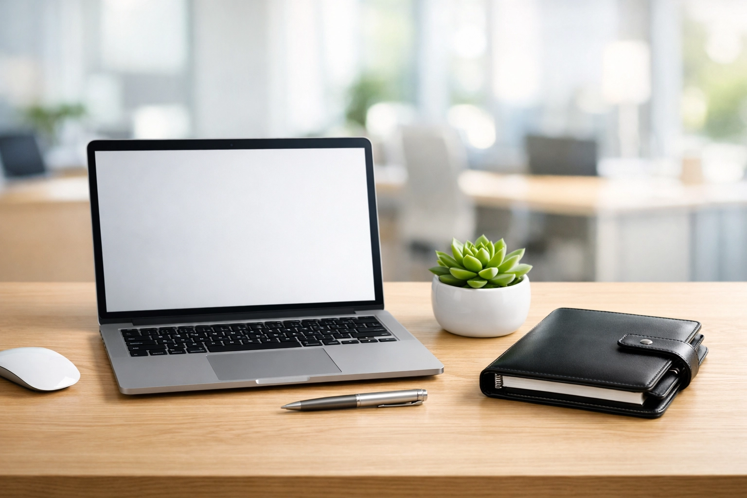 Organized minimalist office desk highlighting business efficiency and professional productivity standards.
