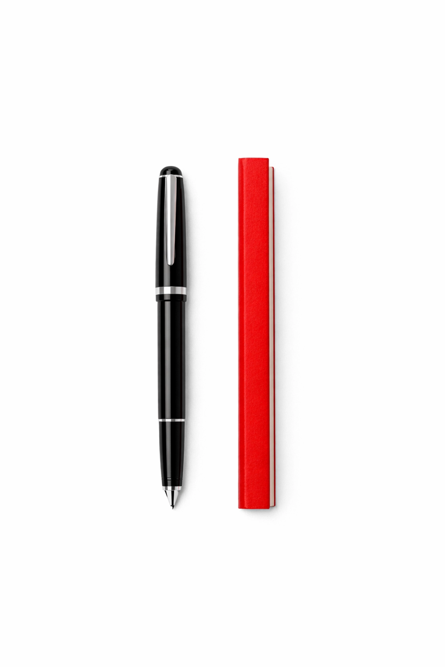 A fountain pen next to a thin non-fiction book, symbolizing strategic learning for busy people.