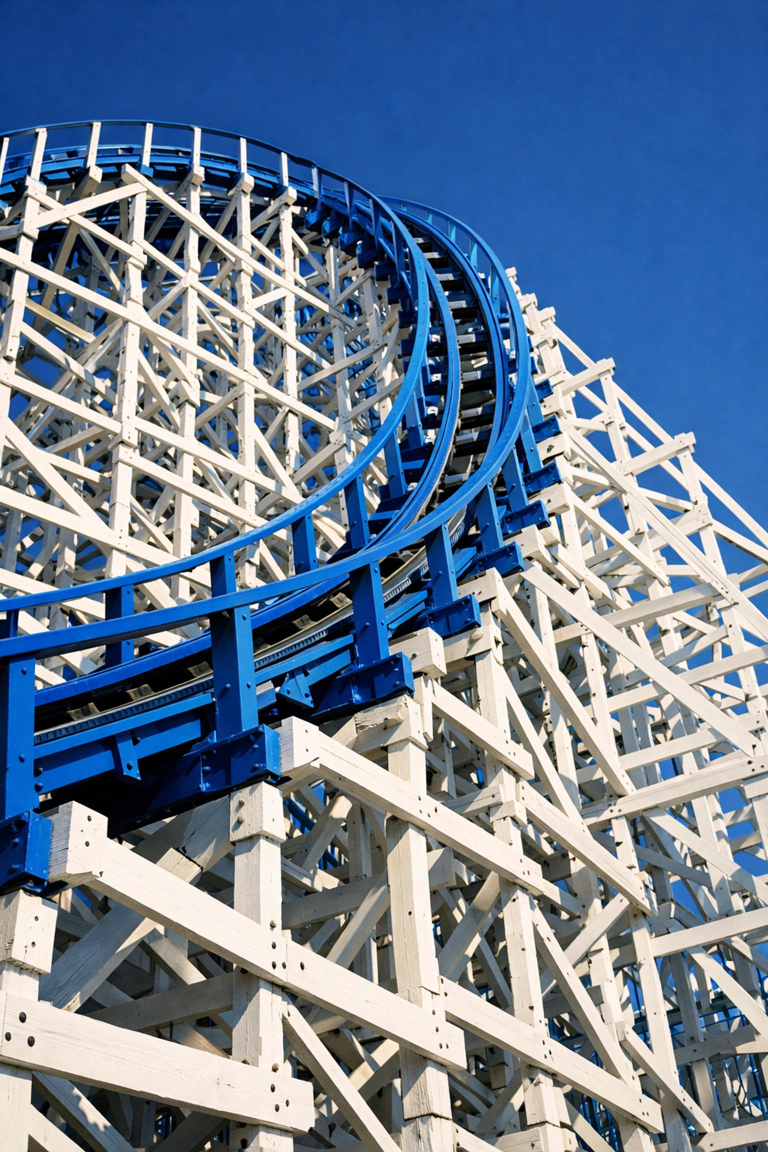 Low-angle view of Hakugei coaster supports, one of the best photography locations for architectural shots at Nagashima.