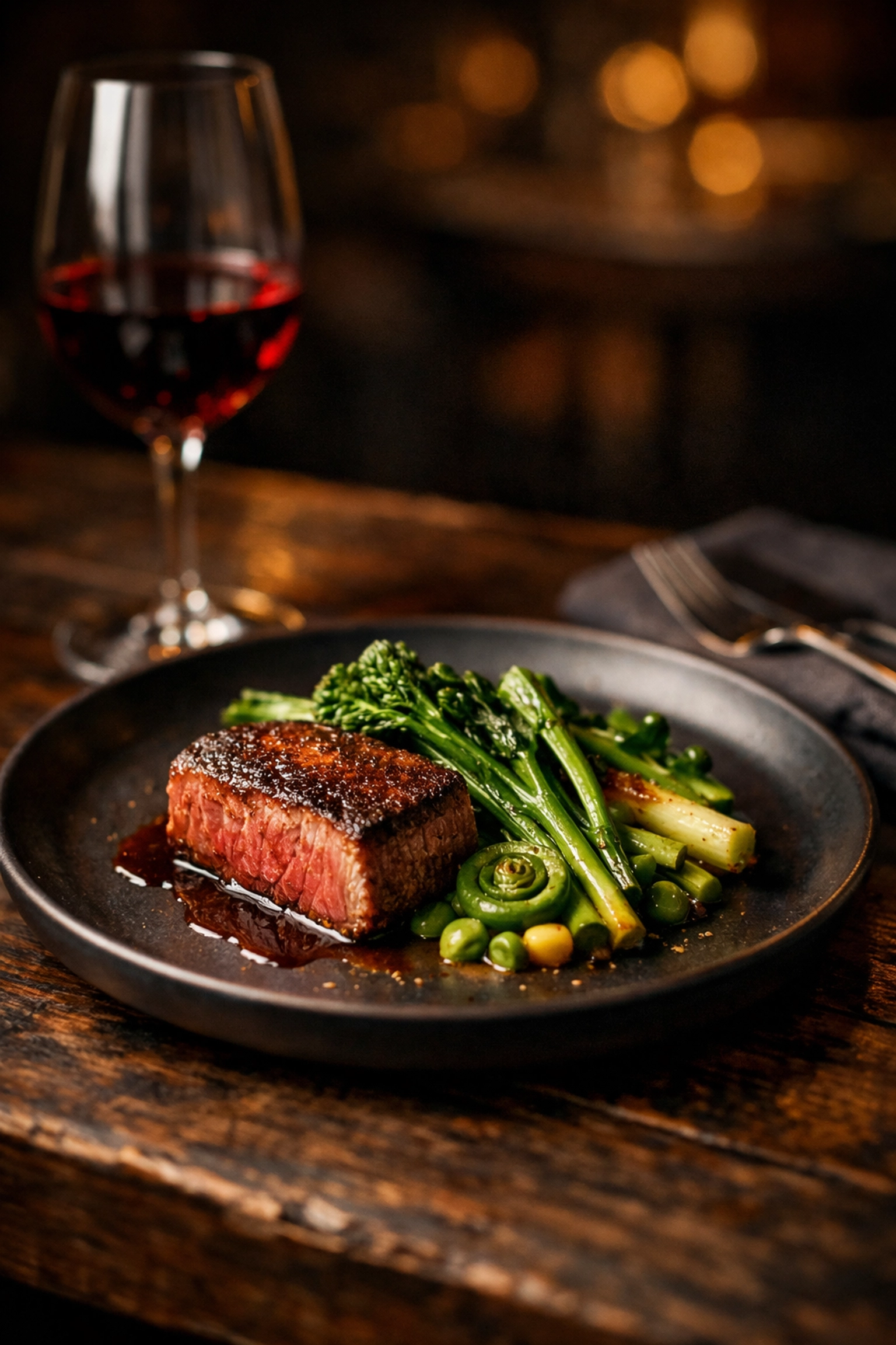 A gourmet Quebecois dish featuring seared meat and fresh seasonal greens at a Saint-Henri bistro.