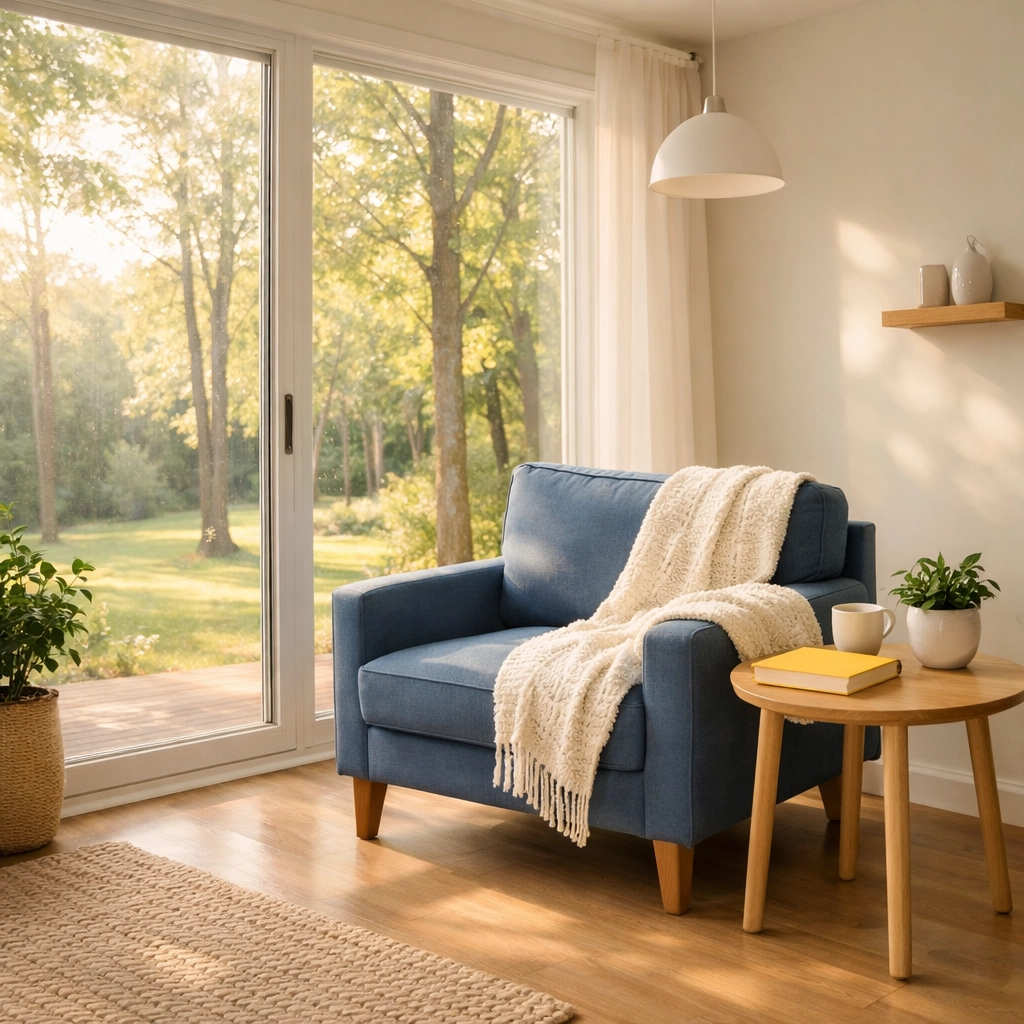 A tidy and peaceful Hamilton, MA sunroom where reliable house cleaning provides total relaxation.