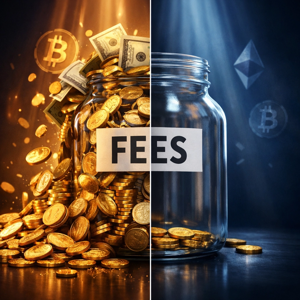 Comparison of crypto payment fees showing NOWPayments and CoinPayments hidden costs versus Larecoin minimal fees