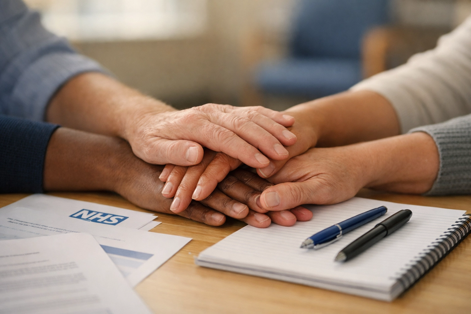 Diverse community members collaborating at NHS respiratory health consultation meeting