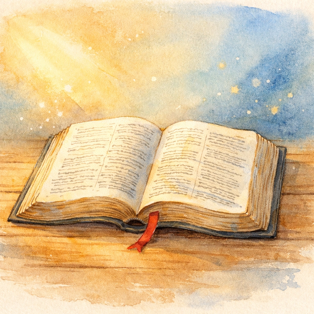 Open Bible with warm light representing Scripture prayer and God's Word