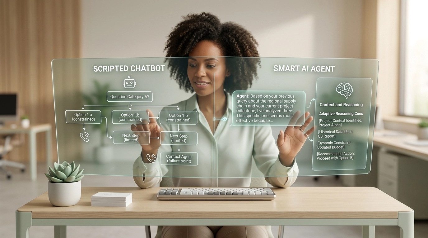 Scripted Chatbot vs Smart AI Agent in a modern business setting