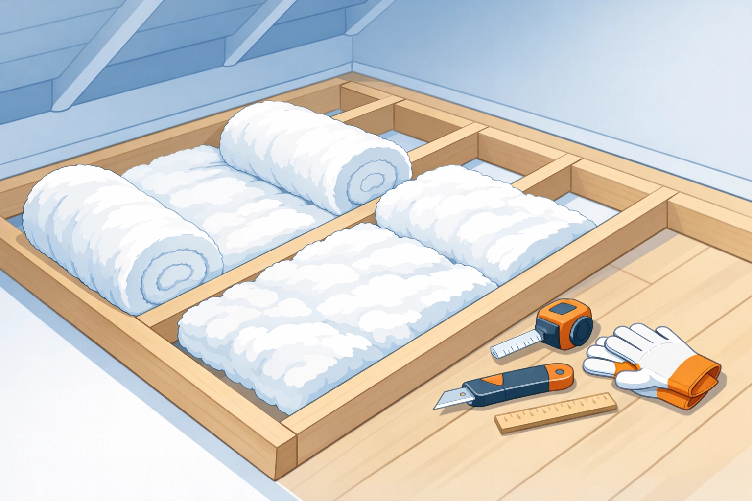 Professional Rockwool loft insulation installation between roof joists in UK home