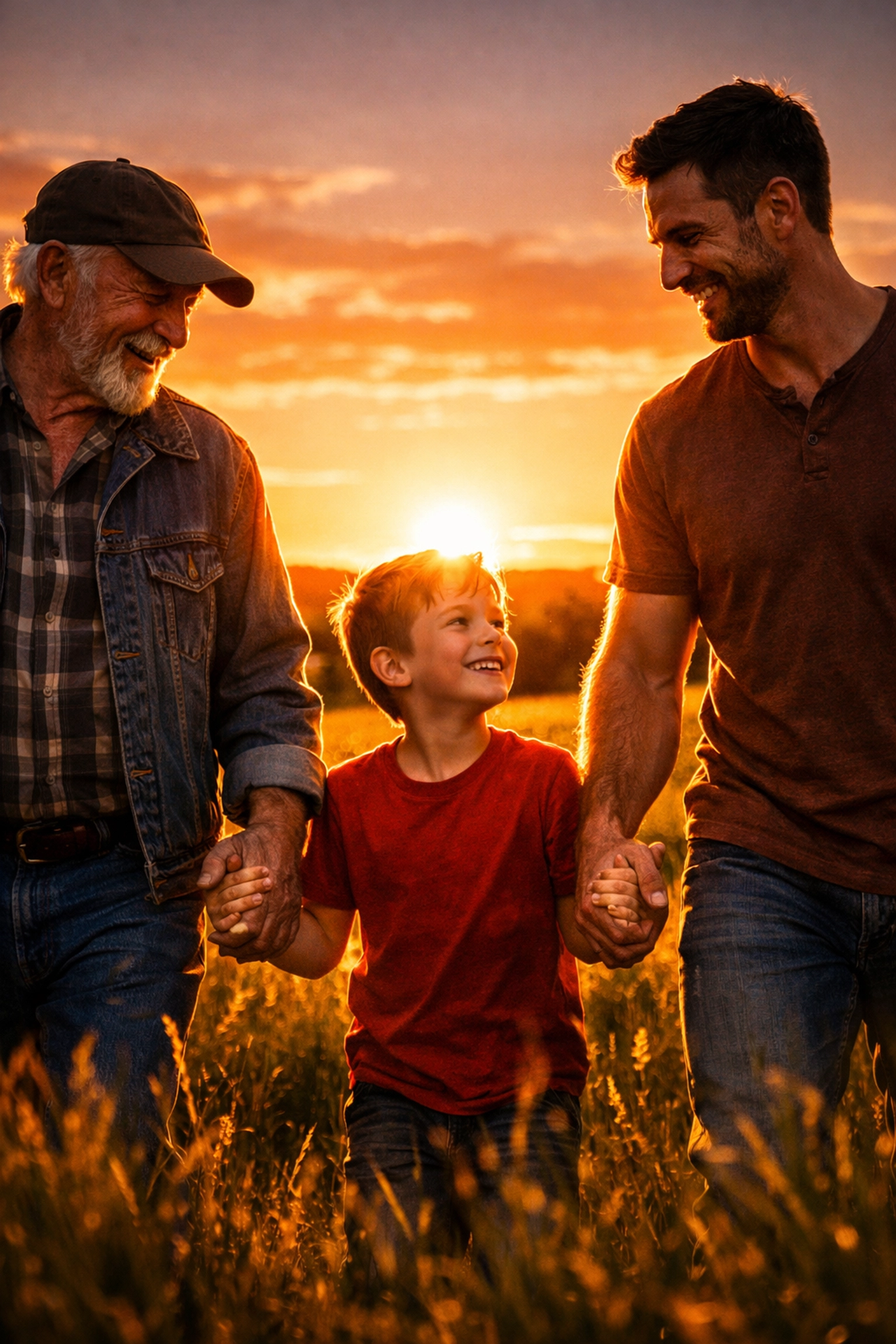 A multi-generational family walking together at sunset, symbolizing a secure life insurance legacy.