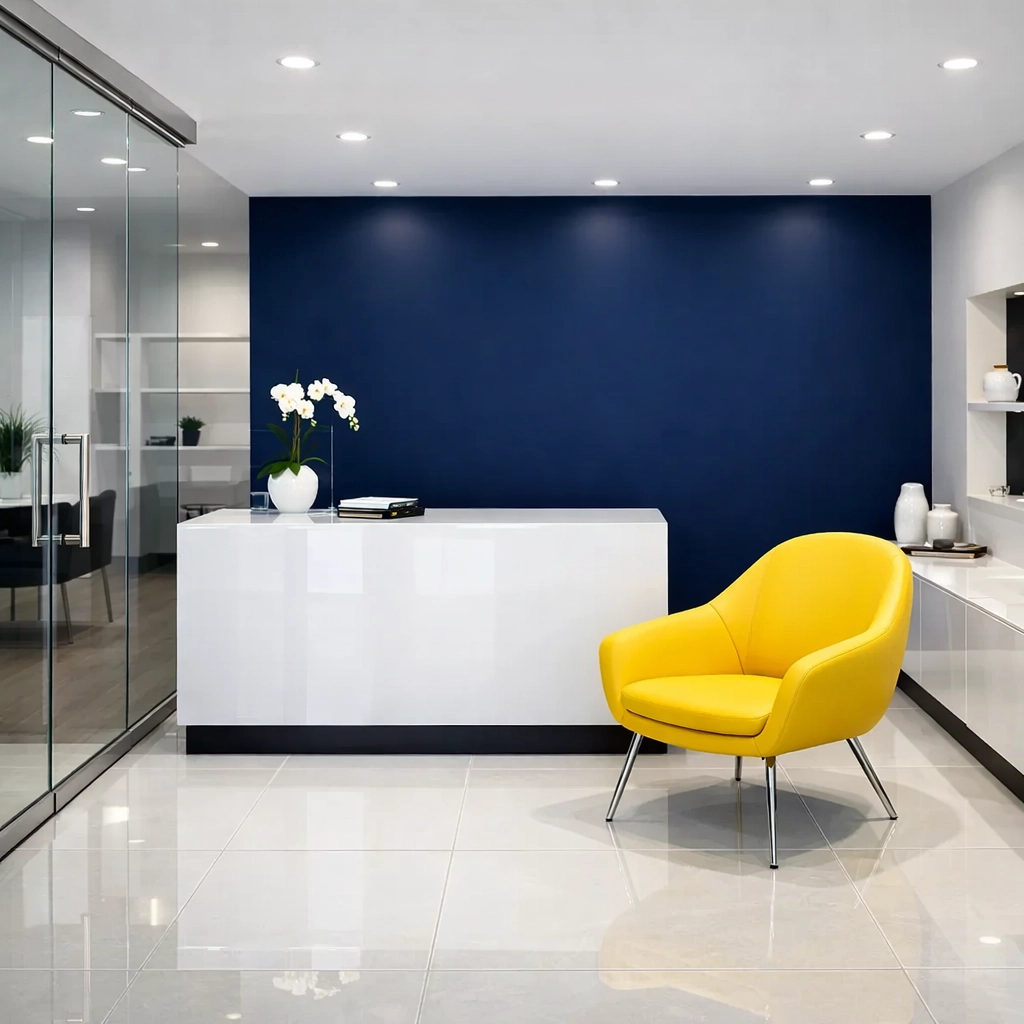 Pristine modern office lobby in the Mid-Cape area, highlighting professional commercial cleaning services.