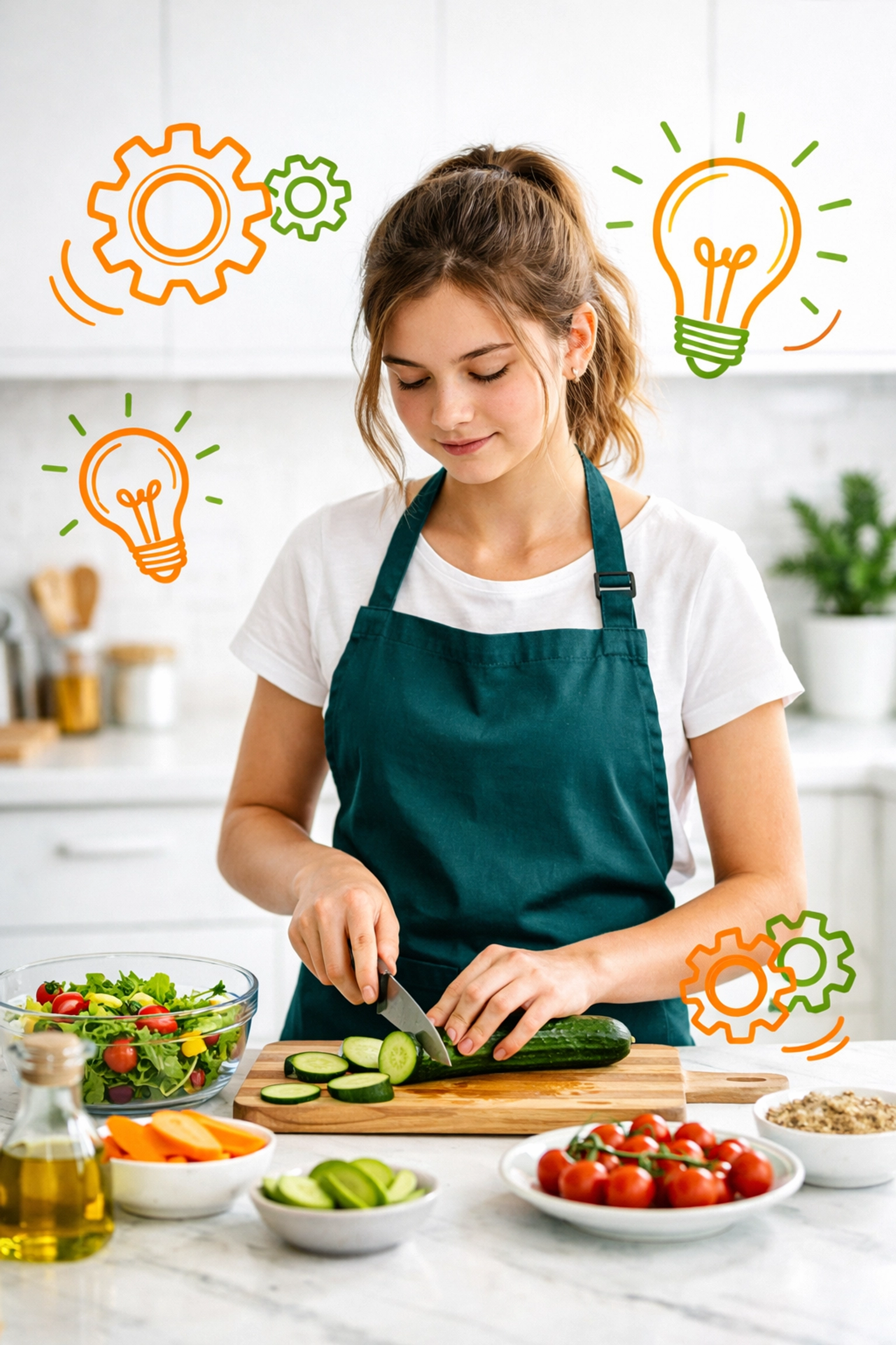 Teenage girl focused on cooking, illustrating how daily chores develop cognitive life skills and confidence.
