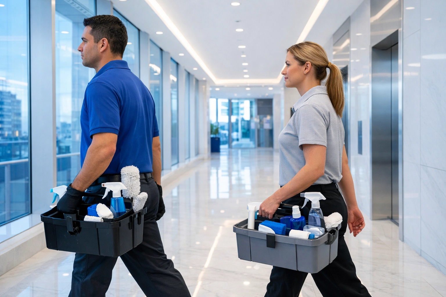 Team of cleaners for hire providing specialized realtor cleaning services in a Boston Seaport high-rise.