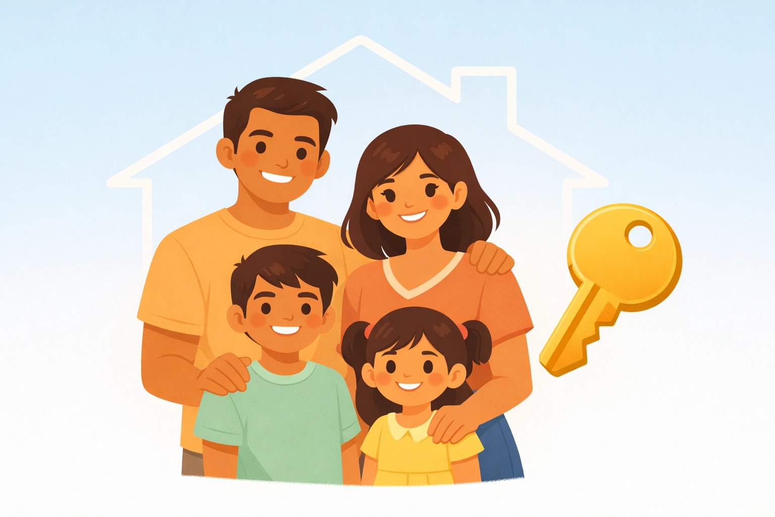 Familia latina logrando comprar su primera casa con buen crédito