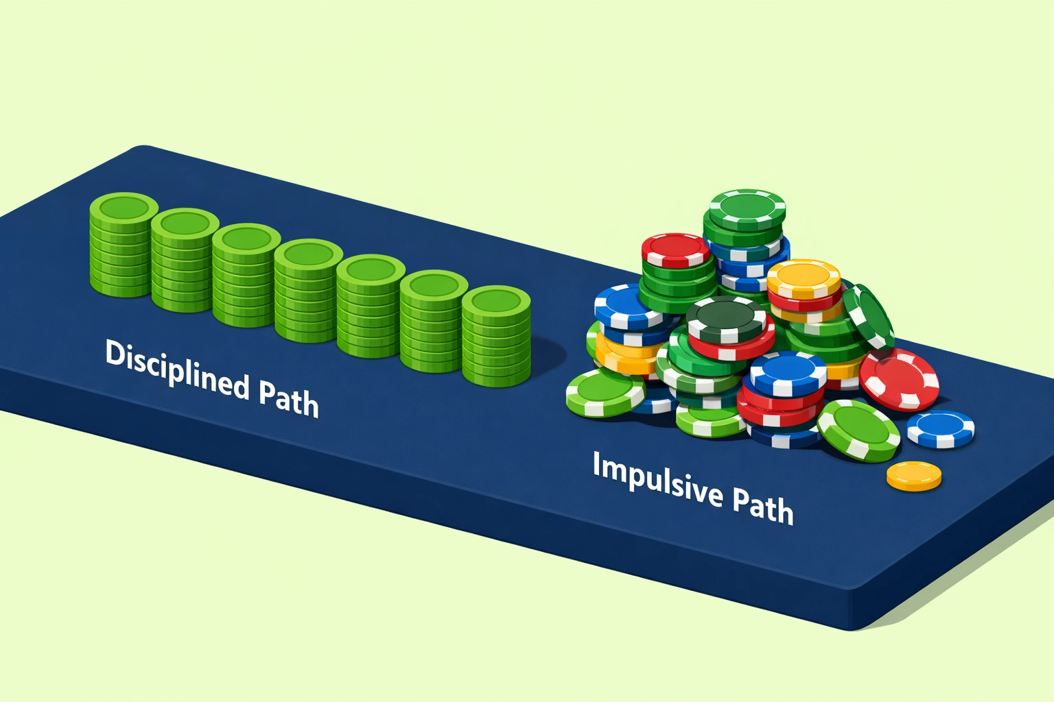 Football Betting Strategies; illustration comparing a disciplined flat-betting strategy with impulsive bankroll management.