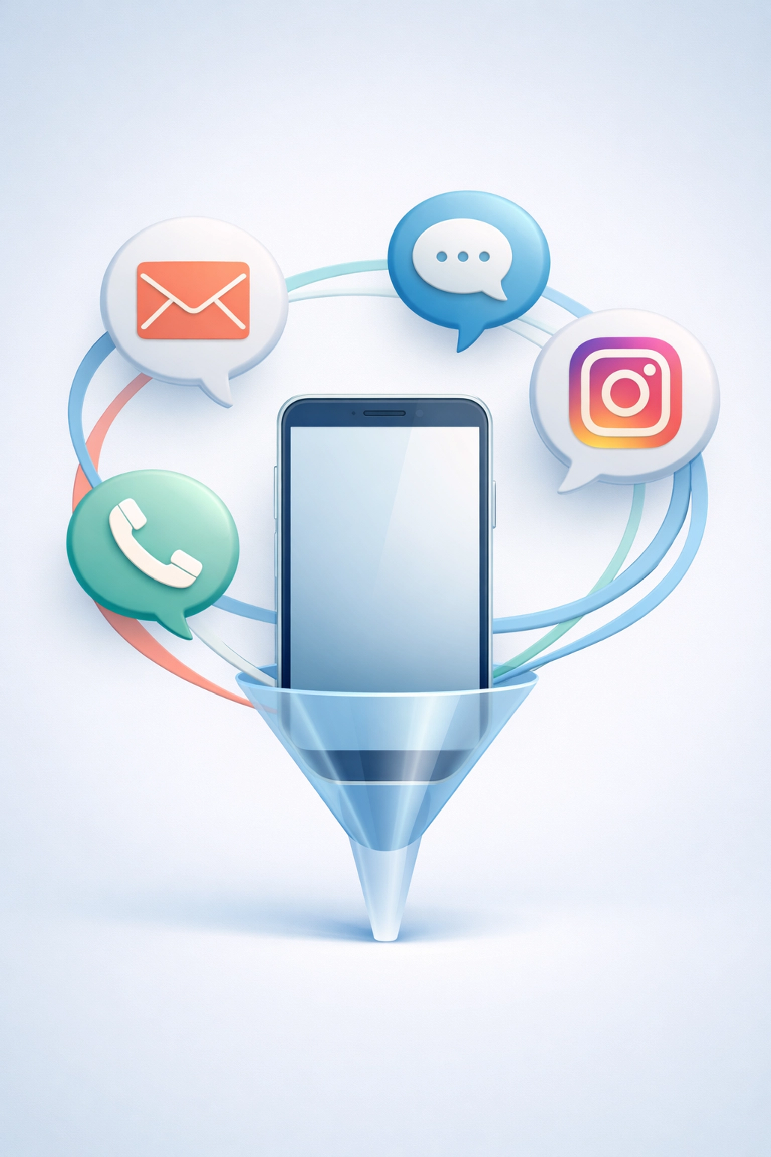 Multiple inquiry channels from email, text, and social media funneling into one app