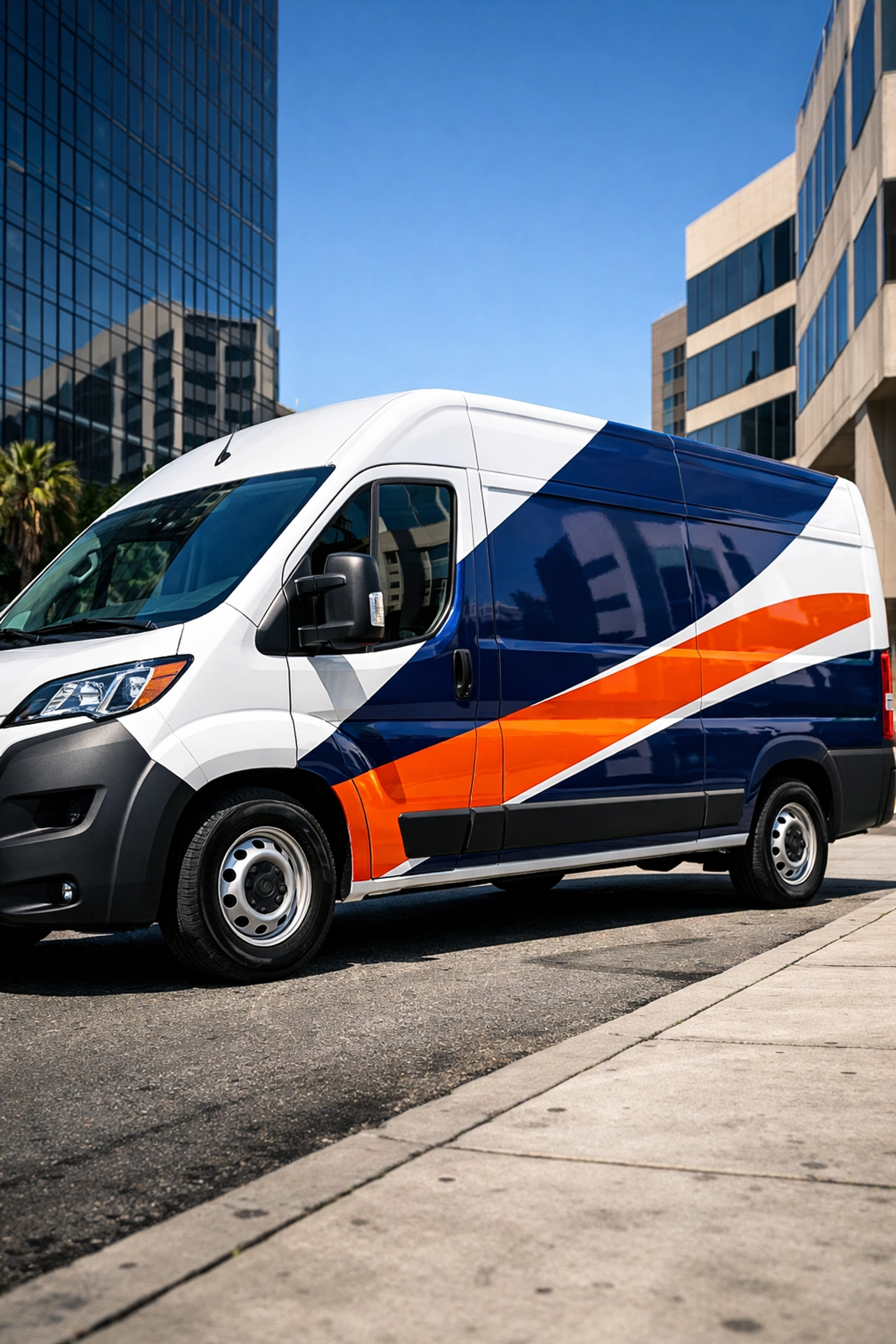 Custom partial vehicle decal wrap on a white van for mobile business branding and local advertising.