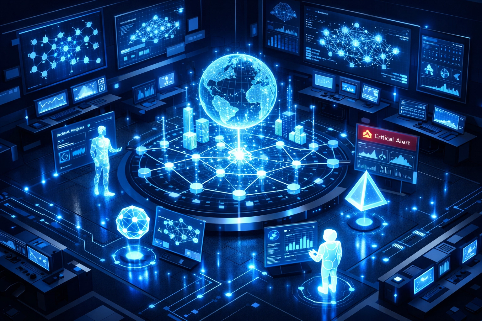 Autonomous AI agents analyzing ServiceNow ITOM network topology for real-time incident response
